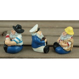 Generisch Miniature Sailors Decorative Figures, Set of 3, Maritime Garden Gnomes, 3.5 cm, Blue/White