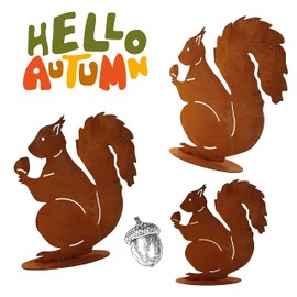 Rostikal Eichhörnchen Deko Figur 32 x 30 cm Herbstdeko draußen Gartendeko Rost Metall