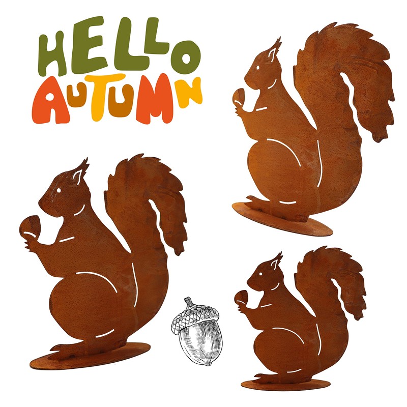 Rostikal Eichhörnchen Deko Figur 32 x 30 cm Herbstdeko draußen