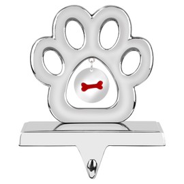 Hooqict Dog Paw Christmas Stocking Holder with Bone Pendant for Mantel 3D Silver Metal Mantel Stocking Holder Christmas Stocking Hanger for Christmas Fireplace Table Decorations