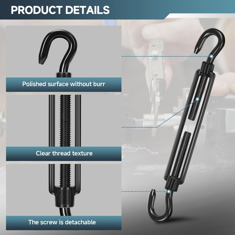 4Pcs M8 304 Stainless Steel Hook & Turnbuckle Hook, 600lbs