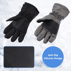 Zsedrut Kids Ski Gloves Boys Girls Waterproof Snow Mittens Toddler Warm Fleece Cold Weather Gloves (Black+Gray, 4-7 Years)