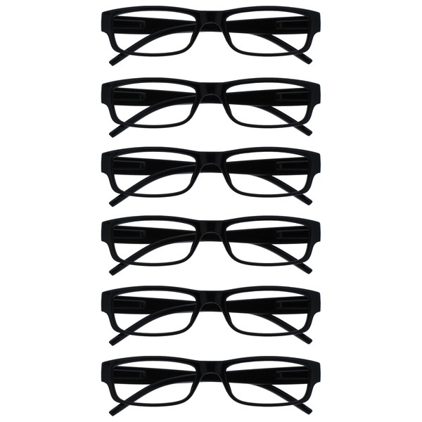 OPULIZE Ace - Juego de 6 lentes de lectura clásicos para uso diario, marco estrecho resistente a los arañazos, bisagras de resorte negras para hombres y mujeres, Negro, +1.00 Magnification