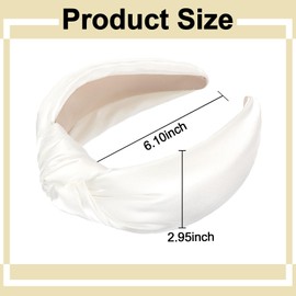 White Satin Headband Top Knot Headbands for Women Non Slip Fashion Wide Cloth Knotted Headbands for Women Head Bands for Women’s Hair