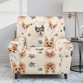 Wiryuouvt Dog Pattern Stretch Lazy Boy Recliner Chair Covers That Stay in Place Recliner Covers 4 Pieces Covers for Electric Power Lift Reclining Chair Single-Seater Furniture Protector Washable