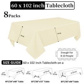 8 Pack Beige Tablecloth 60 x 102 Inch Rectangular Tablecloths for 6 Foot Rectangle Tables, Wrinkle Resistant Beige Table Cloth Washable Polyester Fabric Table Covers for Buffet Wedding Party Banquet