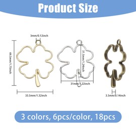 CHGCRAFT 18 Pcs 3 Color Open Bezel Pendant Plated Clover Charms Alloy Hollow Frame Pendant for Resin Jewellery Making DIY Earring Keychain Necklace Kit, 1.75×1.3×0.14 inch