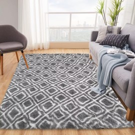 COZYLOOM 5x8 Indoor Shag Area Rug, Ultra Soft Plush Light Grey, Thick Fluffy Non-Slip, Durable, High Pile, Modern Style