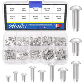 Glarks 190Pcs Solid Rivets Knurled Shanks Set, M2 M2.5 M3 M4 M5 Semi-Round Head Solid Rivets Assortment Kit with Storage Box Home Outdoor Hardware Tool