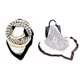 RUOLIN 3PCS 35×35 inches large square women's satin silk like head scarf fashion pattern silk feeling hair sleeping wrap (18 Beige Black Gold, white Black Line Pattern)…