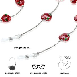 SEA OF ICE Heart Beads Murano Glass Mask Lanyard Chain Necklace Holder and Hanging Eyeglass Chain. (Red Shade)
