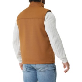 TUAOVA Men's Loose Fit Washed Duck Fleece-Lined Waterproof Workwear Mock-Neck Vest(Khaki,L)