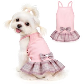 YUDODO Pet Dog Dress for Small Dogs Girl, Pet Summer Clothes with Bowtie, Stretchy Cute Puppy Skirt, Princess Dog Dress for Yorkie Chihuahua Maltese (M, Pink)
