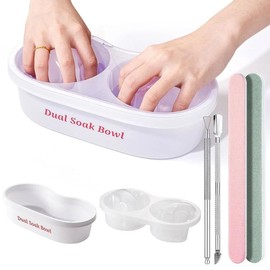 Dual Nail Soaking Bowl Acetone Proof: Soak Off Gel Nail Polish Dip Powder Remover Bowl- Cut the Soaking Time in Half Manicure Bowl for Salon Home (D2-White) - Color: D1-White for big hands