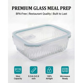 WOVOW 5-Packs, 36 Oz Glass Meal Prep Containers with Snap Locking Lids Glass Food Containers,Airtight Lunch Container,Microwave, Oven, Freezer and Dishwasher