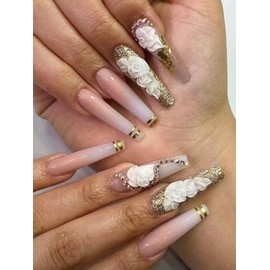 6Pcs 3D Handmade Flower Rhinestones White Acrylic Flower Nail Art Charms 2025 INS Trendy handcarved Flower Sculpted White Petal Floral Nail Decoration Summer Spring DIY Nail Crafts (Nail Flower-01)