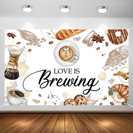 Aperturee Coffee Bridal Shower Banner 70.8"x43.3", Love is Brewing Backdrop Coffee Brunch Tea Wedding Engagement Bachelorette Party Bride to Be Party Banner Photo Props