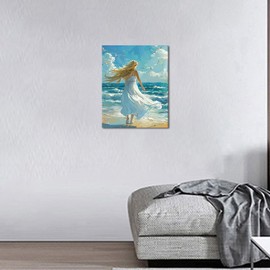 TISHIRON Paint by Numbers for Adults Beginner Beach Girl Color by Number for Adult Paint by Number Girl Seagull Paint by Number Kits On Canvas DIY Painting Paint-by-Number Kits, 40x50cm