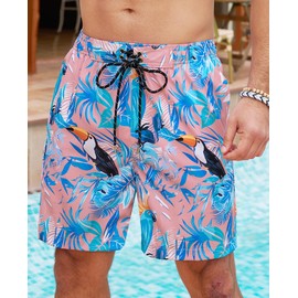 Milin Naco Mens Swim Trunks 7 Inch Inseam Compression Liner 2 in 1 Printed Swimming Short Men Bathing Suit Board Shorts Men's Swim Suits