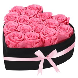 woyoo Luxury Forever Real Roses in Suede Heart-Shaped Box,16 Preserved Roses Valentines's Day, Forever Flowers for Women,Preserved Flowers Gifts for Delivery Prime Birthday, Mother's Day (Pink)
