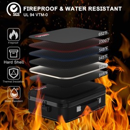 JUNDUN Fireproof Document Box,Hard Case Fireproof Document Organizer with Lock，Home Travel Portable Fireproof Safe Storage Box Case for Letter Size Documents,Files,Papers and Passport,Black