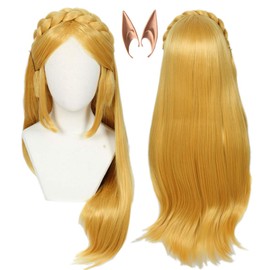 Linfairy Womens Long Blonde Wig Halloween Cosplay Wigs with 2 Elf Ear (Long Wig)