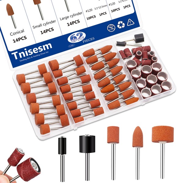 Tnisesm 62Pcs Sanding Bits & Sanding Drum Set for Dremel