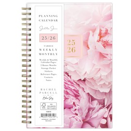 Blue Sky Rachel Parcell 2025-2026 Weekly and Monthly Academic Year Planner Calendar, July 2025 - June 2026, 5" x 8", Flexible Cover, Wirebound, Laminated Tabs, Storage Pocket, Includes Stickers, Peony
