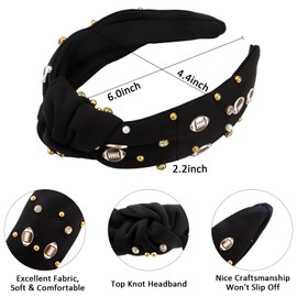 CAVETEE Football Headband for Women, Wide Rhinestone Pearl Football Embellished Knotted Headband, Top Knot Hairband Headpiece Game Day Sports for Football Sports Fan Gifts (Black)