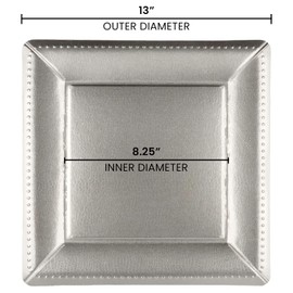 Smarty Had A Party Disposable Charger Plates, Heavy Duty Paper Charger for Dinner Plates, 13" Elegant Dinnerware for Wedding, Birthday and all Occasions Square Charger 120 pcs (Square Silver)