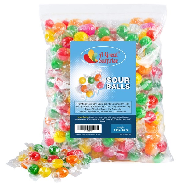 Sour Balls Hard Candy - Hard Candy - Sour Fruit Balls Assorted Candies, 4 LB Bulk Candy