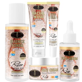 Rice Skincare Gift Set,5PCS Rice Raw Plum Skin Care Sets & Kits,Natural Cleanser & Rice Toner&Face Serum&Facial Moisturizer &Eye Cream,Rice Skincare Set for Women & Men,Smooth Skin Tone & Brightening