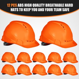 Xuhal Xuhal 12 Pieces 4 Point Suspension Hard Hat Bulk Safety Helmets with Vents and Cotton Brow Pad ABS Construction Hardhats for Safety Adjustable Ratchet Hard Hats for Work Head Protection (Orange)