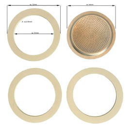 Sergioshop Replacement Seal Set for Espresso Maker - 6 Cups Aluminium - 3 x Sealing Ring 1 x Replacement Strainer