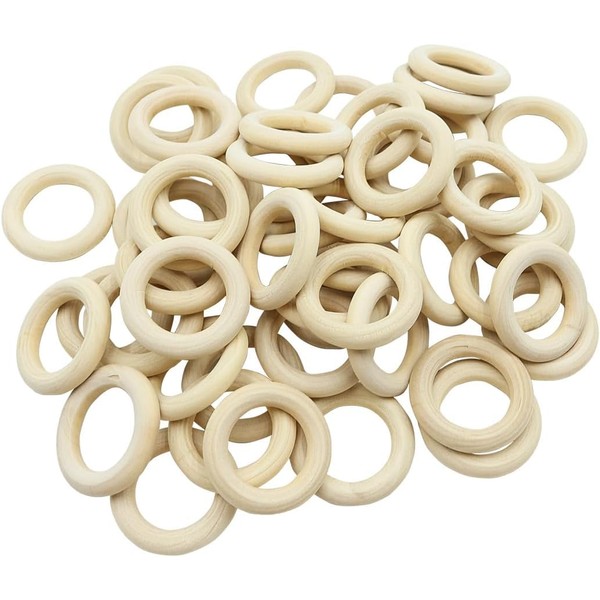 POFET Pack of 50 Natural Unfinished Wooden Circles Rings for