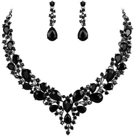 Fukinxus Wedding Bridal Jewelry Set for Women, Austrian Crystal Teardrop Cluster Statement Necklace Dangle Earrings Sets for Party Prom, Not Appliced, Metal, Crystal
