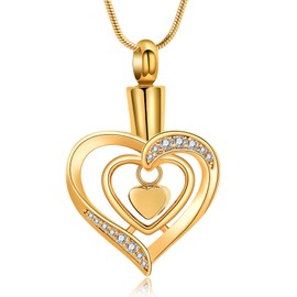 Minicremation Heart Urn Necklace for Ashes for Women Stainless Steel Keepsake Jewelry Locket Gift for Christmas/Valentine's Day, Stainless Steel, Zircon