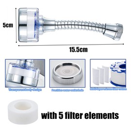 360 ° Rotating Bathroom Faucet Filter with 5 Filter Cartridges,Sink Faucet Filter with Extension Tube for Kitchen and Bathroom,Water Purifier Removes Chlorine Fluoride Heavy Metals Hard Water