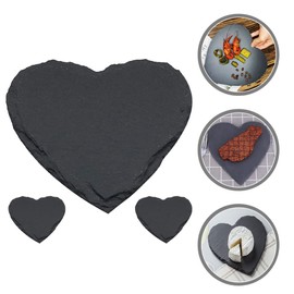 CALLARON 3pcs Heart Shaped Slate Boards Natural Slate Cheese Board Dinner Plate Charcuterie Boards Heart Serving Platter Tray for Meat Cheese Sushi Bread Pastry Appetizers 4inch