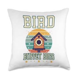 Funny Bird Feeding by NLTS Buffet Boss Quote Funny Bird Feeding Print Throw Pillow, 18x18, Multicolor