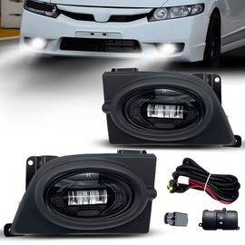 LED Fog Lights Compatible with 2006 2007 2008 Honda Civic 4 Door 1 Pair Front Bumper Driving Fog Lamps with Switch and Wiring kit-Clear Lens