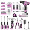 PULITUO Drill Set, 149-Piece Home Tool Set with 12V Pink