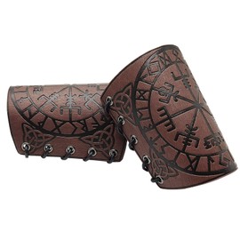HiiFeuer Viking Vegvisir Embossed Leather Arm Armor 3 Colors LARP Gauntlet Leather Armor Bracer (Brown)