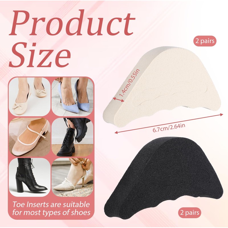 4 Pairs Shoe Filler Inserts, Adjustable Toe Inserts for Shoes