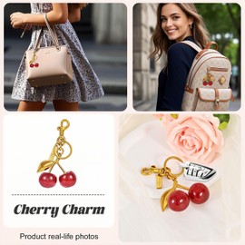 claities Cherry Keychain Cherry Bag Charms Purse Charms for Handbags Purse Charms for Handbags for Women Birthday Christmas Gifts (Golden leaves)