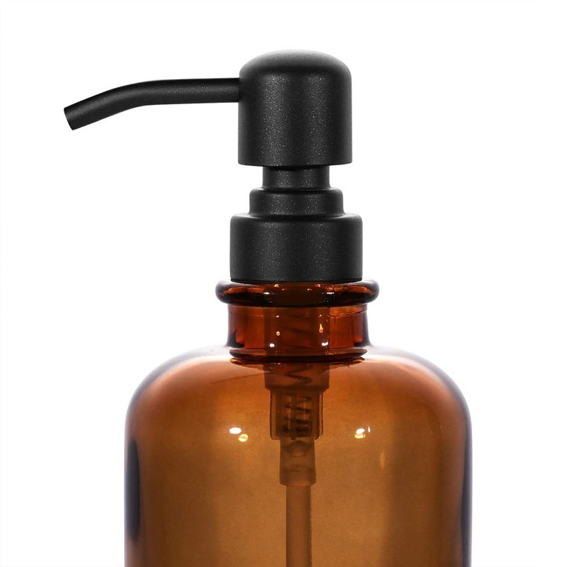 2 PCS Thick Amber Glass Jar Soap Dispenser with Matte
