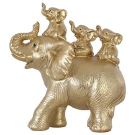 Desklens Gold Elephant Statue Decor, Elephant Figurines Brings Good Luck, Health, Strength, Office, Bookshelf TV Stand, Shelf, Living Room (Gold-3 Babies)