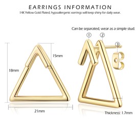 VYYU Big Dangle Earrings for Women - Geometric Stud Earrings | Stud Earrings with Triangle Dangle, Special Fashion Earrings for Daily Wear, Jewelry Gifts for Ladies Birthday Christmas, Gold