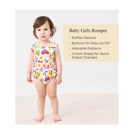 EASWEET Bamboo Viscose Baby Romper Infant Girl Ruffle Sleeveless Newborn Baby Girl Bodysuit, Beach Travel, 12-18 Months