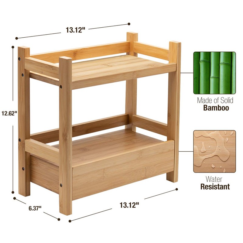 Sorbus Bamboo Bathroom Counter Organizer – 2-Tier Shelf with Hidden